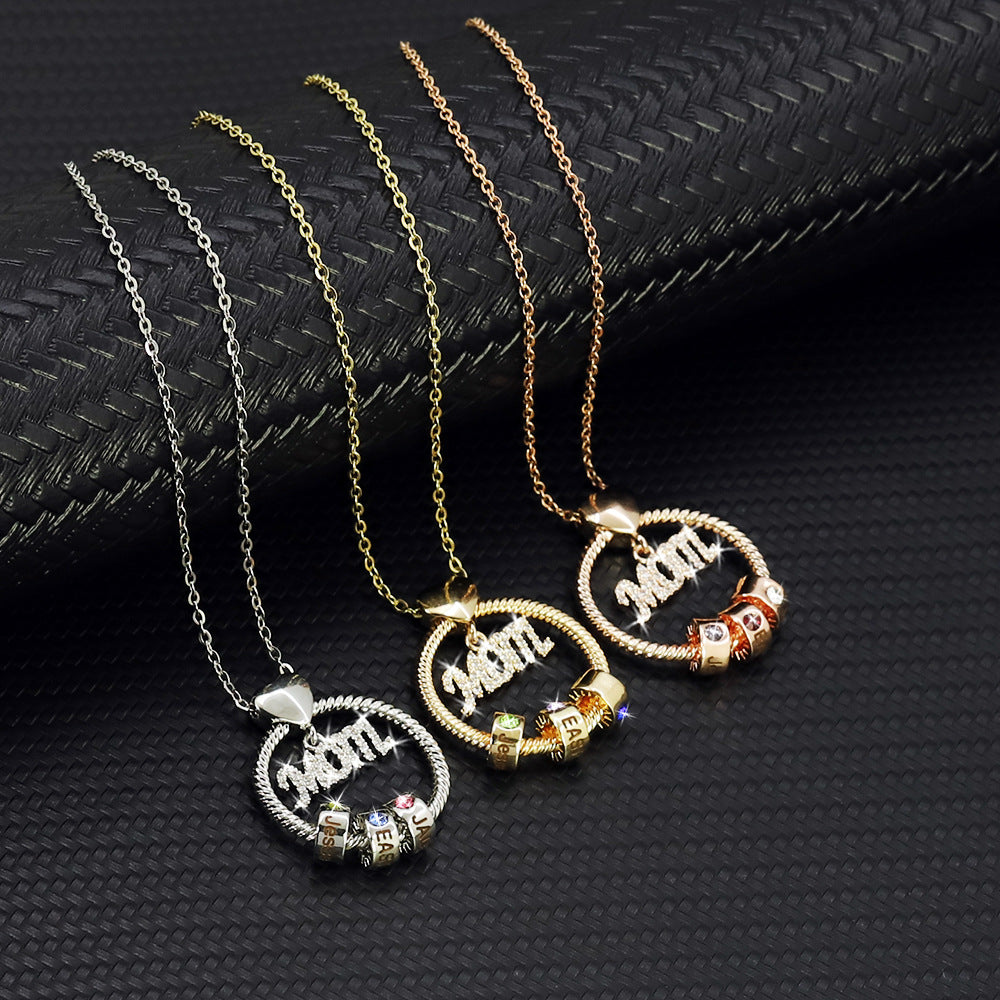 Venta al por mayor, collar de cuentas de anillo de diamante para mamá, regalo para el día de la madre con diamantes de color cobre